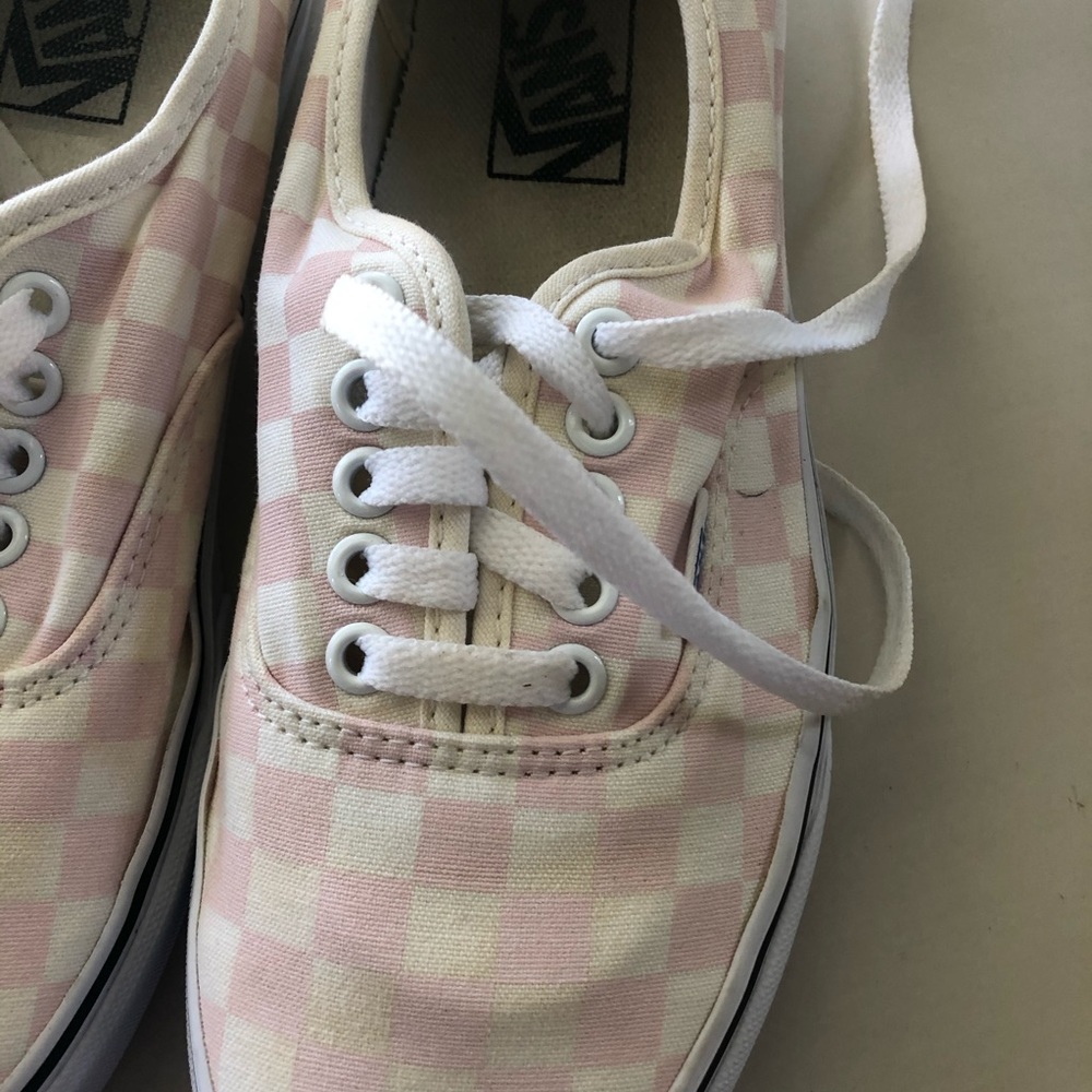 VANS white and baby pink checkered shoes